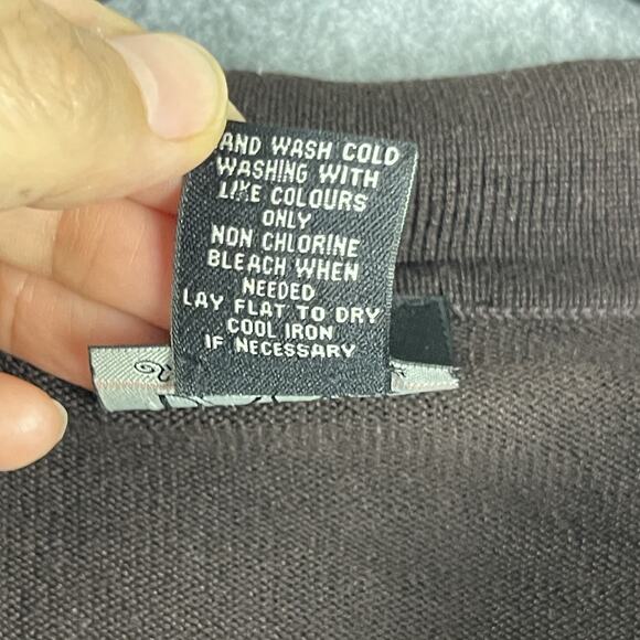 Jos A Bank 100% Silk Polo Sweater Mens XL Brown Long Sleeve Signature Grandpa - Picture 5 of 11